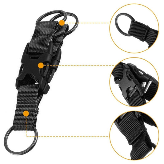 Durable Molle Clip Nylon Strap Key Holder with Carabiner & Hook – Ideal for Hiking, Running & Outdoor Adventures