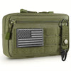 Tactical MOLLE EDC Horizontal Tool Bag - Modular Admin Organizer with Detachable USA Flag Patch & Keychain | Military-Grade Durable Nylon Construction | Customizable Pouch System for Outdoor/Gear Storage