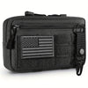 Tactical MOLLE EDC Horizontal Tool Bag - Modular Admin Organizer with Detachable USA Flag Patch & Keychain | Military-Grade Durable Nylon Construction | Customizable Pouch System for Outdoor/Gear Storage