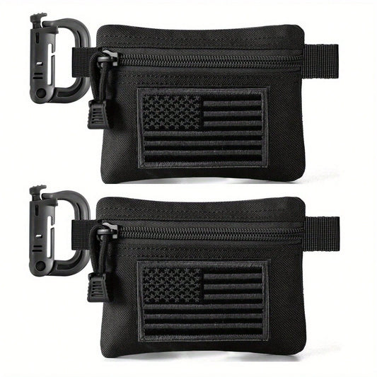 2 Pack Compact EDC Pouches Molle Utility Pouch Accessories Organizer Pouch Coin Purse Keychain Pocket Credit Card Holder Waist Pack Send flag badge and D buckle