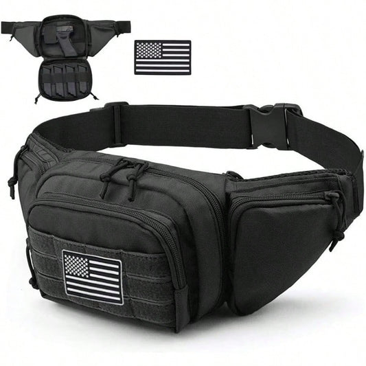 Tactical Fanny Pack Gun Holster Concealed Carry Pistol Military Tactical Waist Bag Waterproof Molle EDC Pouch with USA Flag Patch