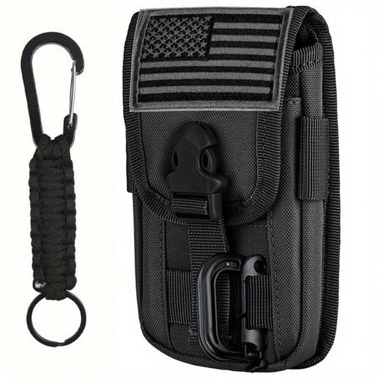 Molle Phone Pouch, Smartphone Waist Belt Holster Buckle Closure Utility Card Holder with Flag Patch Keyring and 1 D-Ring for 4.7"-6.9" Cell Phone