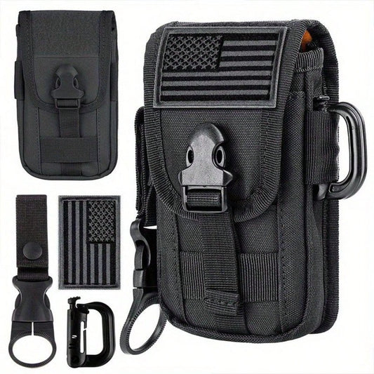 Phone Holster Pouch, Gadget Waist Bag Molle Attachment Belt Holder Bag with US Flag Patch and water bottle buckle for 4.7"-6.9" Phone
