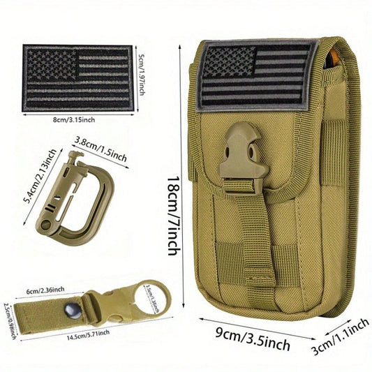 Phone Holster Pouch, Gadget Waist Bag Molle Attachment Belt Holder Bag with US Flag Patch and water bottle buckle for 4.7"-6.9" Phone