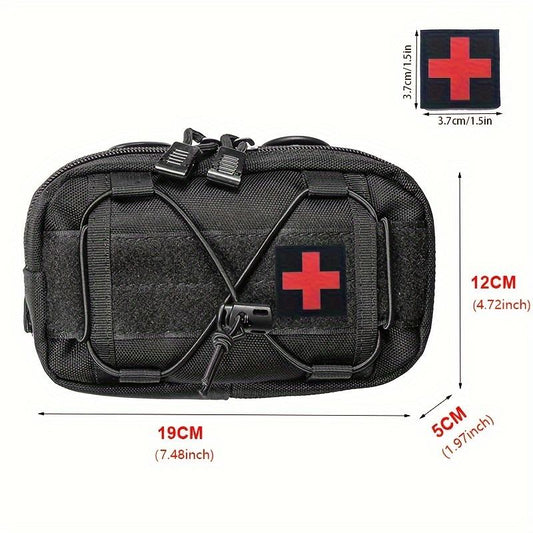Black Molle Horizontal Admin Pouch with Red Cross Patch - Compact Utility EDC Tool Bag, Nylon, Zipper Closure, Ideal for Camping and Sports, Camping Gear | Utility Pouch | Durable Zipper Closure, Utility Pouches