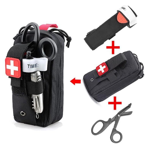 Tactical MOLLE Medical Pouch, Rip-Away EMT First Aid Pouch IFAK Trauma Kit Everyday Carry Survival Bag with tourniquet and scissors set Include Cross Patch