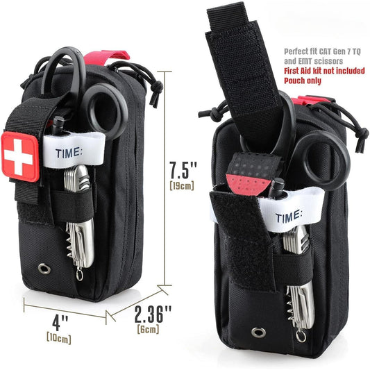 Tactical MOLLE Medical Pouch, Rip-Away EMT First Aid Pouch IFAK Trauma Kit Everyday Carry Survival Bag with tourniquet and scissors set Include Cross Patch