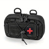 Black Molle Horizontal Admin Pouch with Red Cross Patch - Compact Utility EDC Tool Bag, Nylon, Zipper Closure, Ideal for Camping and Sports, Camping Gear | Utility Pouch | Durable Zipper Closure, Utility Pouches